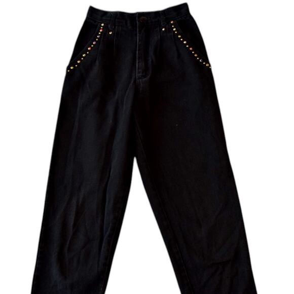Vintage Maxilu High-Rise Pleated Black Stud Jeans USA - Size 2/4